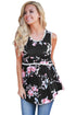 Black Floral Pompom Lace Trim Flowy Tank Top